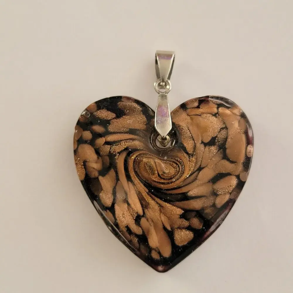 Womens Watch Black Copper Swirl Heart Glass Pendant Silver Bail Fashion